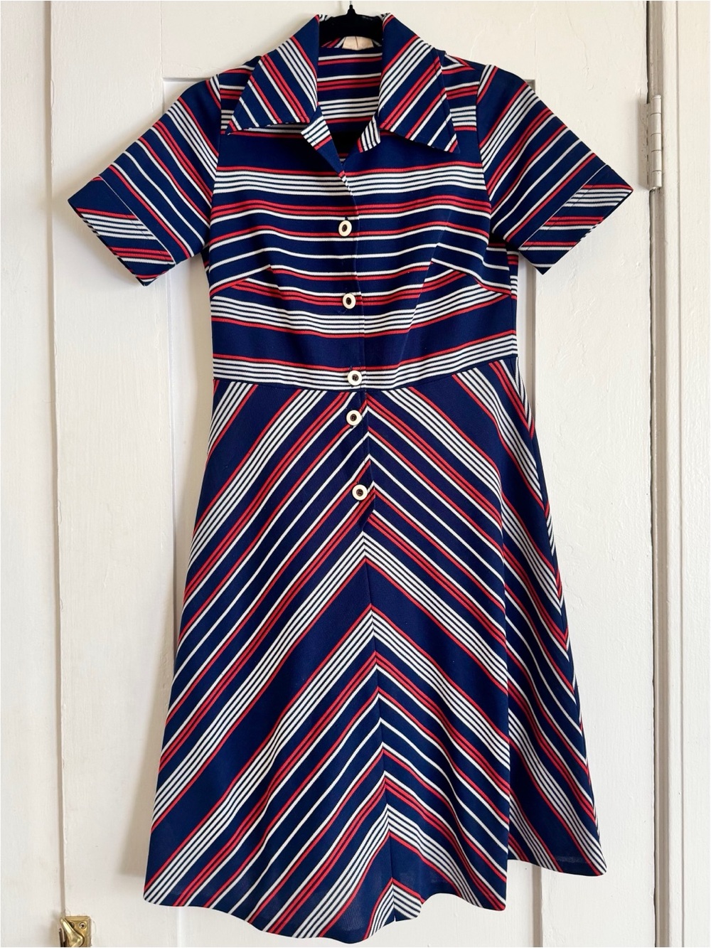 Vintage Midcentury Navy Striped Button-Front Dress